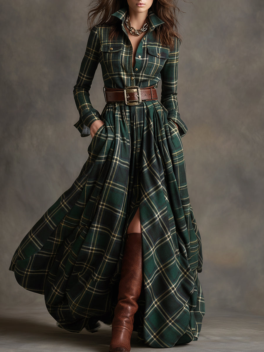 Scarlett | Elegant Plaid Shirt Dress