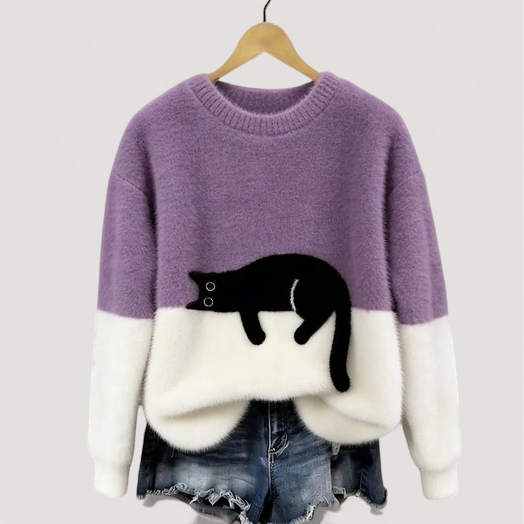 Cathy | Cozy Contrast Cat Knit Sweater