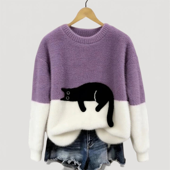 Cathy | Cozy Contrast Cat Knit Sweater