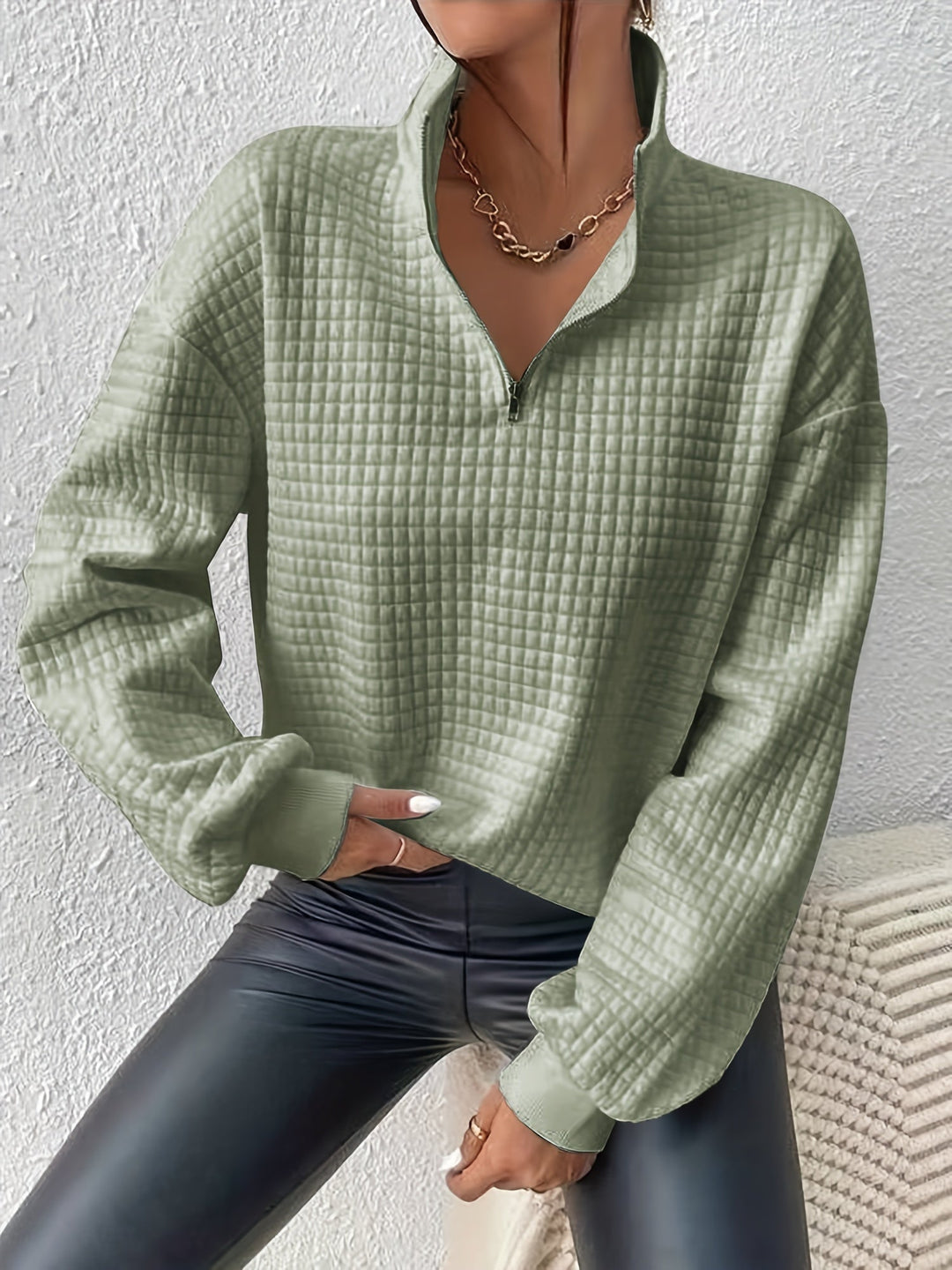 Lena | Quarter-Zip Waffle Knit Pullover