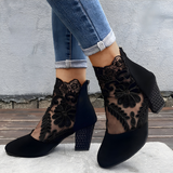 Mila | Elegant Lace Block Heel Ankle Boots