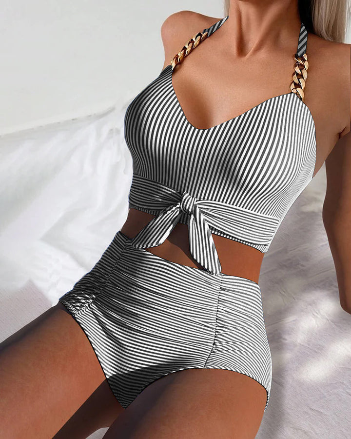 Hazel | Elegant Striped High-Waist Bikini Set