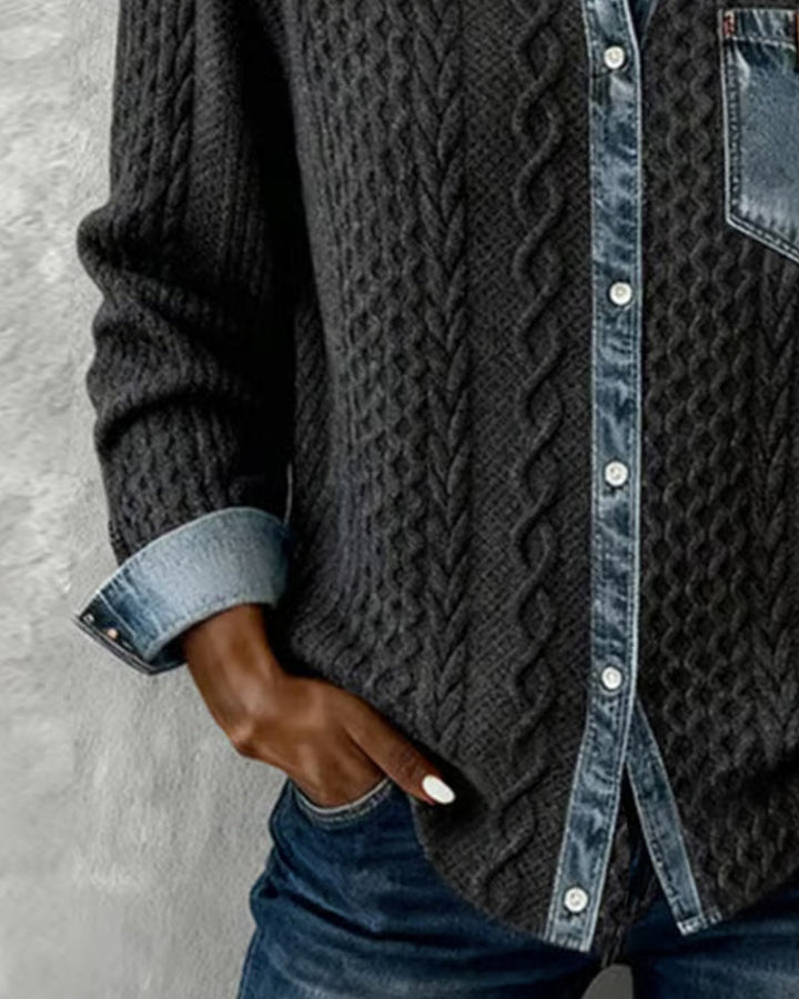 Elowen | Refined Contrast-Trim Layered Look Cardigan