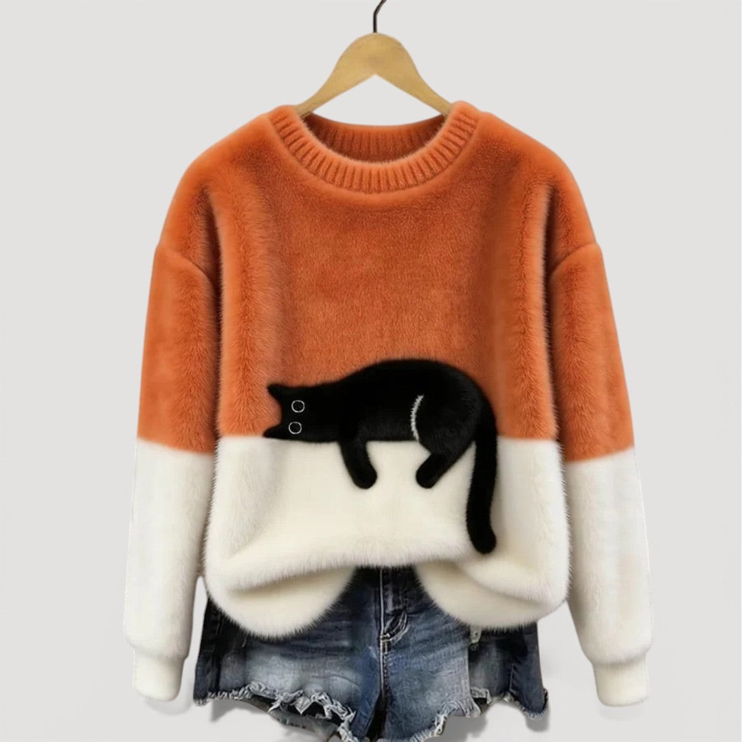 Cathy | Cozy Contrast Cat Knit Sweater