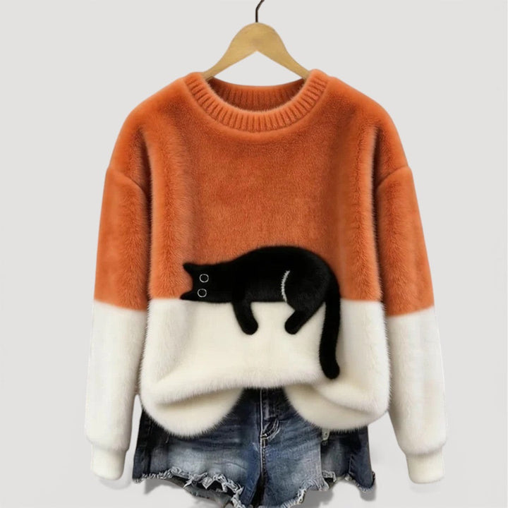 Cathy | Cozy Contrast Cat Knit Sweater