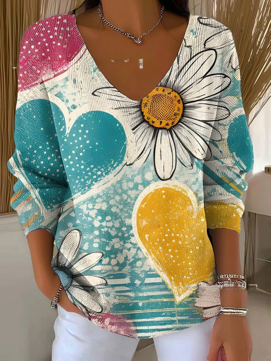 HELENE | Elegant Patterned V-Neck Sweater