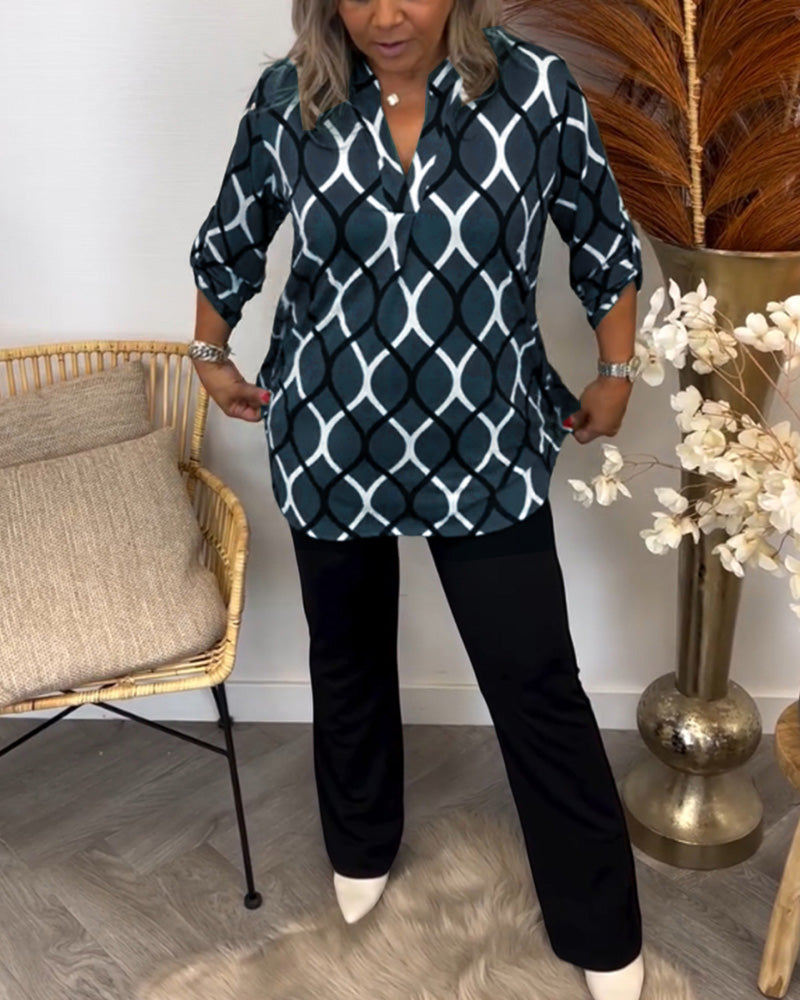 Naomi | Elegant Patterned Long Sleeve Blouse