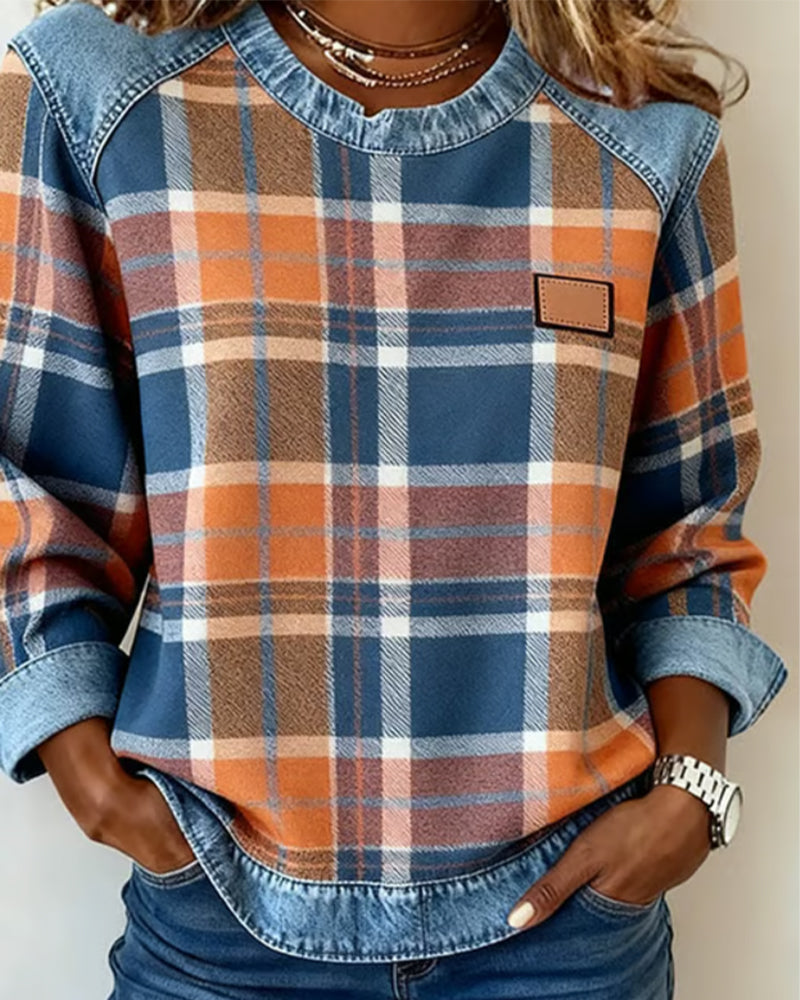 Riley | Patchwork Round-Neck Pullover Sweatshirt