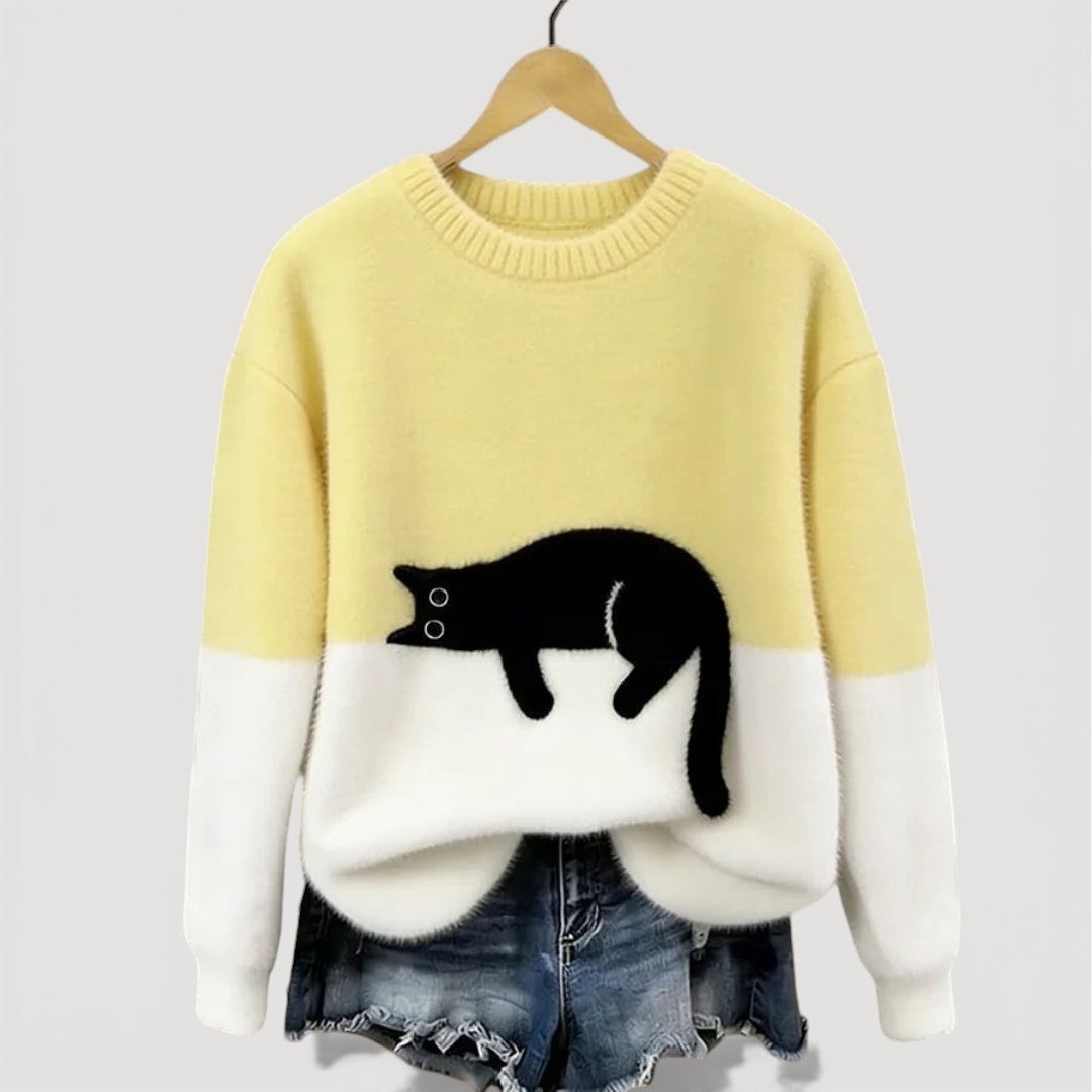 Cathy | Cozy Contrast Cat Knit Sweater