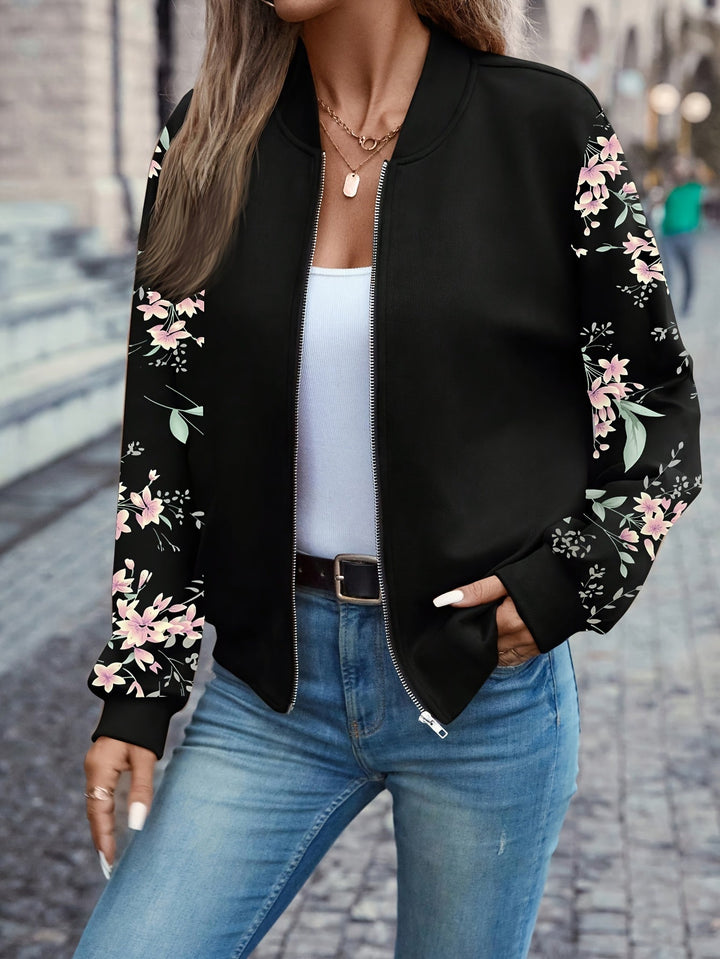 Harper | Floral Sleeve Zip Jacket