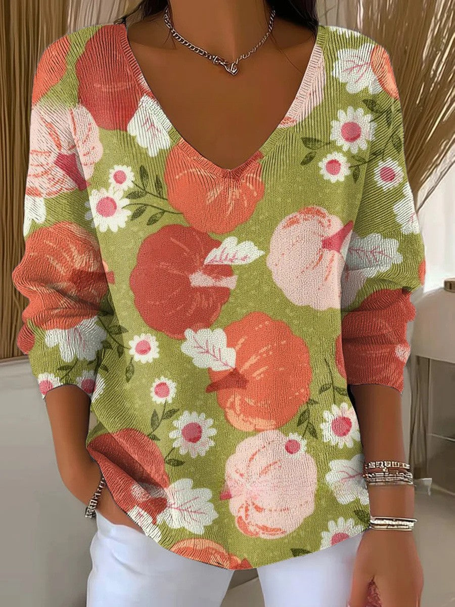 CHLOE | Elegant Patterned V-Neck Sweater