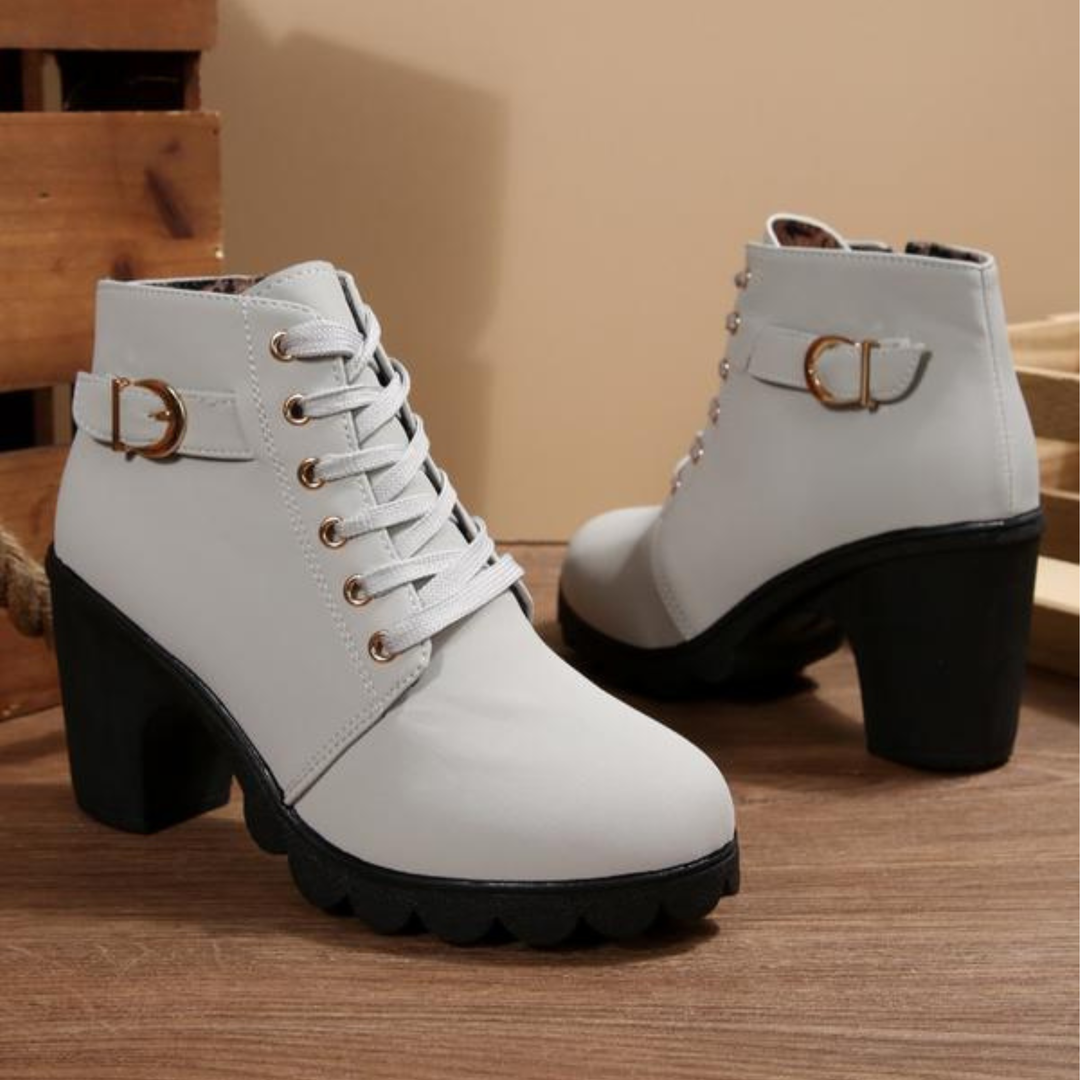 Nora | Bold Lace-Up Buckle Ankle Boots