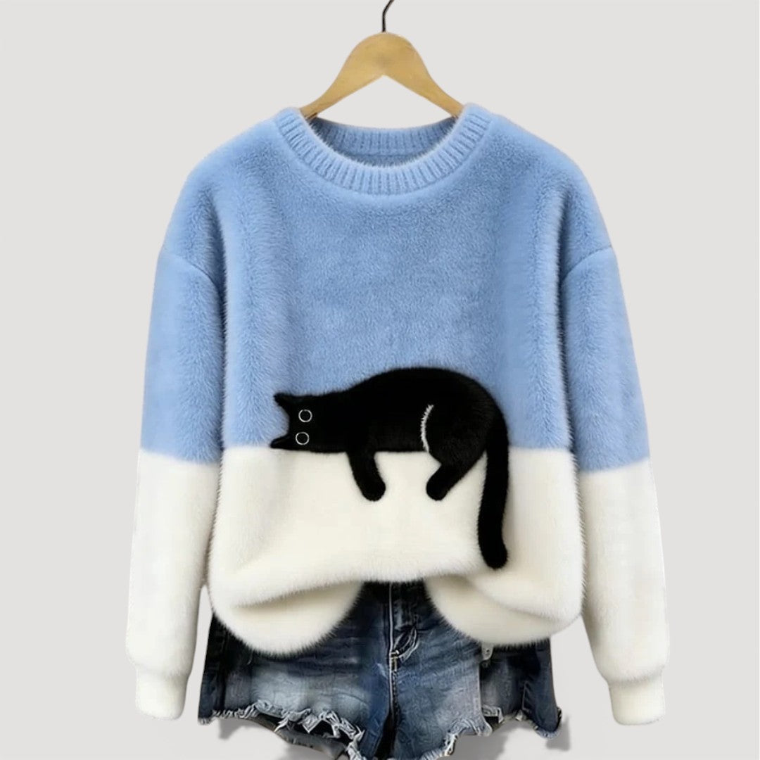 Cathy | Cozy Contrast Cat Knit Sweater