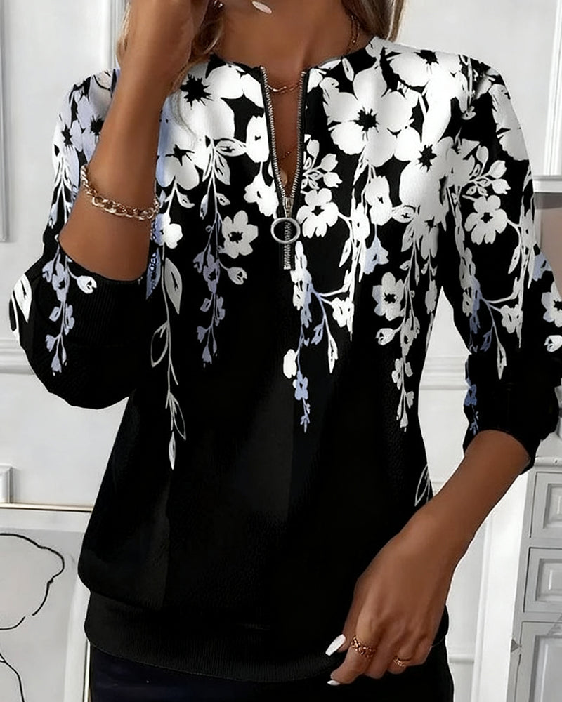 Elara | Soft Floral Half-Zip Sweatshirt
