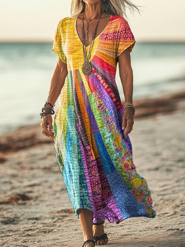 Aria | Elegant Sun Print Flow Midi Dress