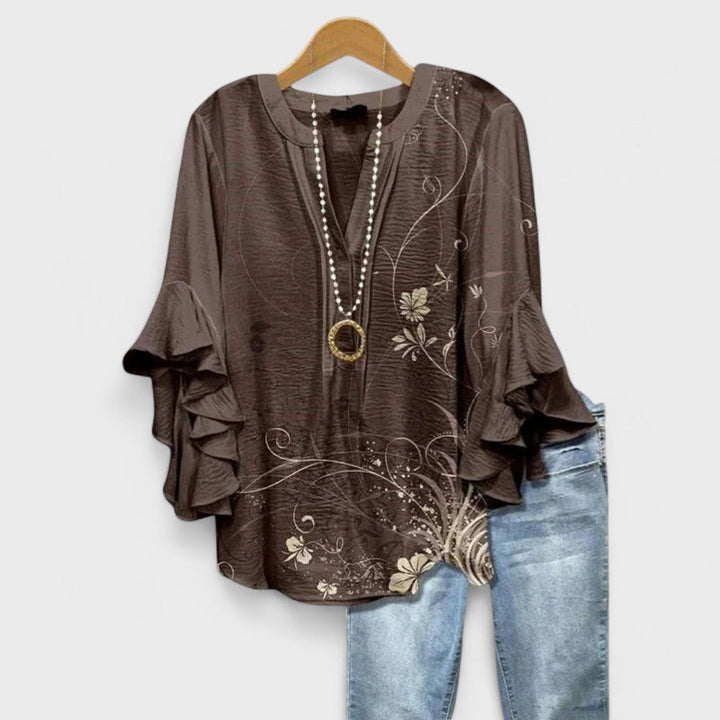 Lina | Elegant Floral Blouse With Ruffled Sleeves