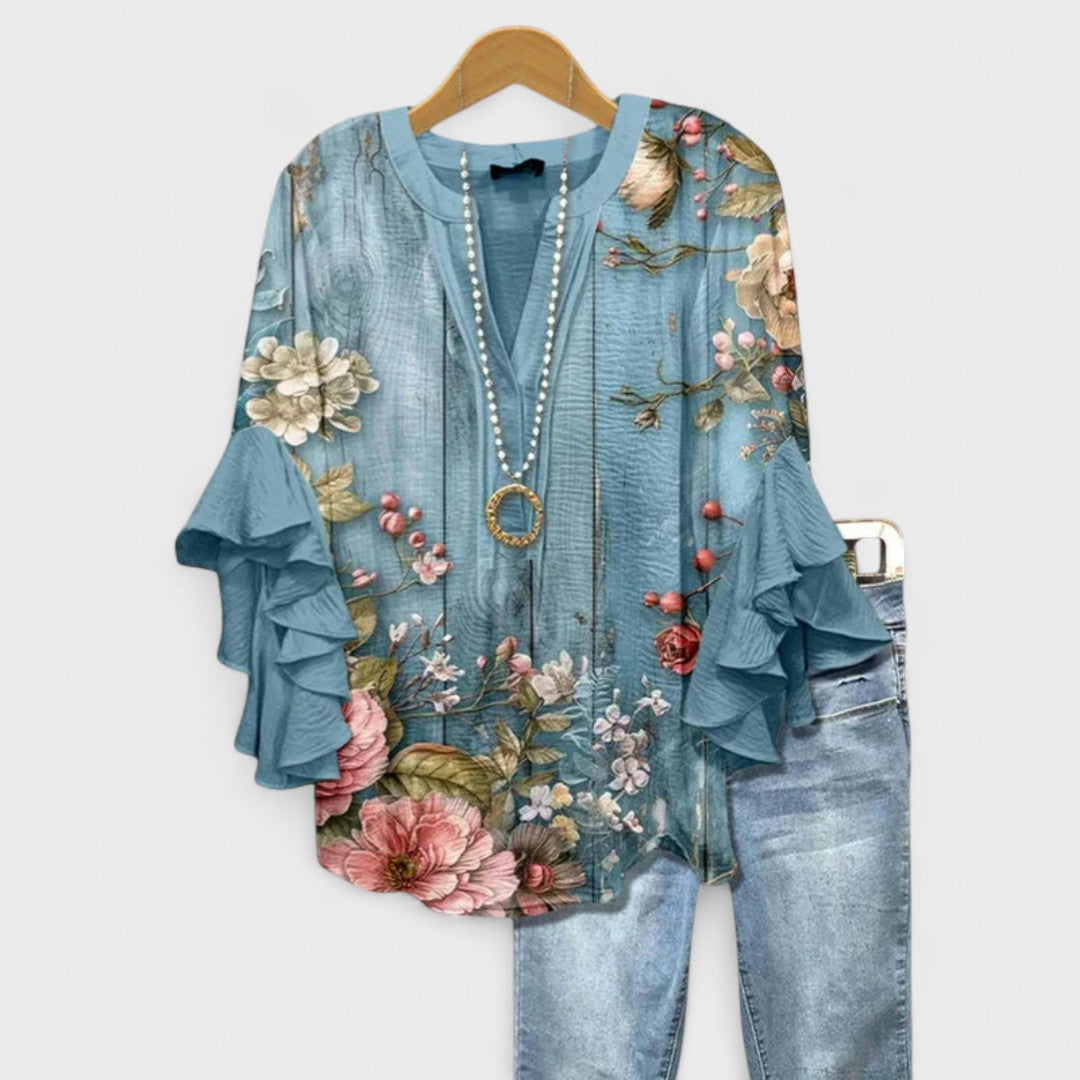 Lina | Elegant Floral Blouse With Ruffled Sleeves