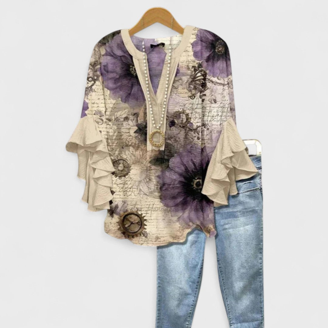 Lina | Elegant Floral Blouse With Ruffled Sleeves