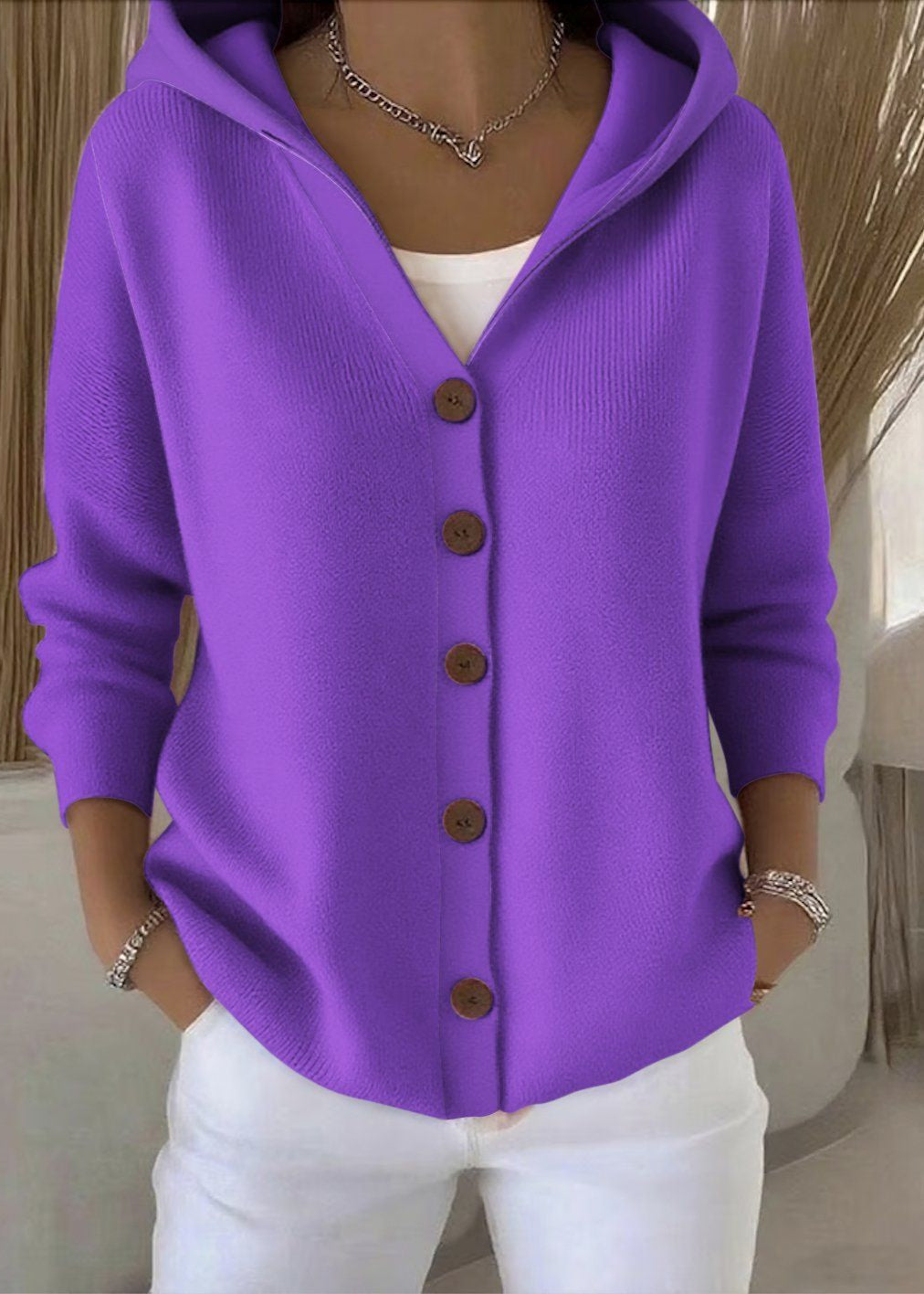 Jessica | Cozy Button-Up Hooded Cardigan