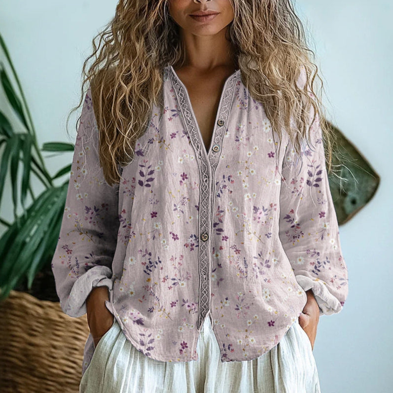 Amber | Elegant Vintage Leaf Print Shirt