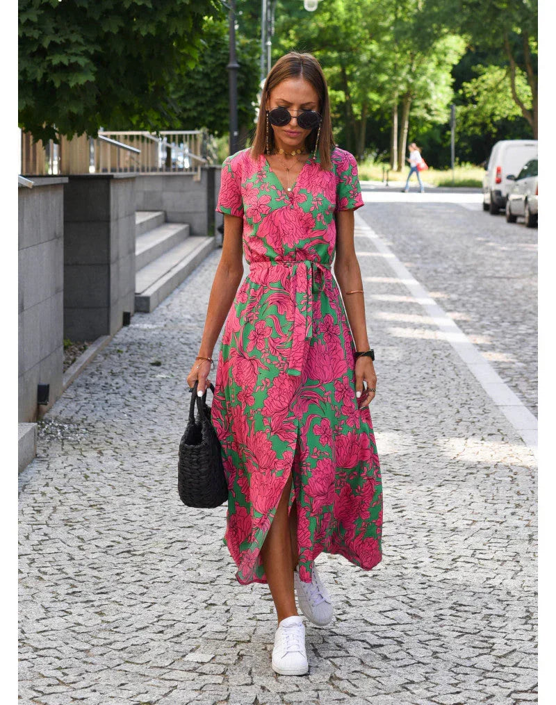 Eva | Elegant V-Neck Flowing Midi Dress