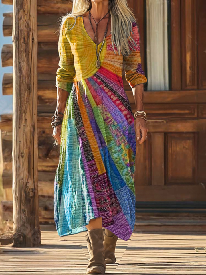 Aria | Elegant Sun Print Flow Midi Dress