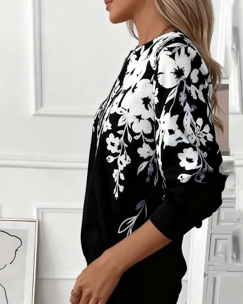 Elara | Soft Floral Half-Zip Sweatshirt