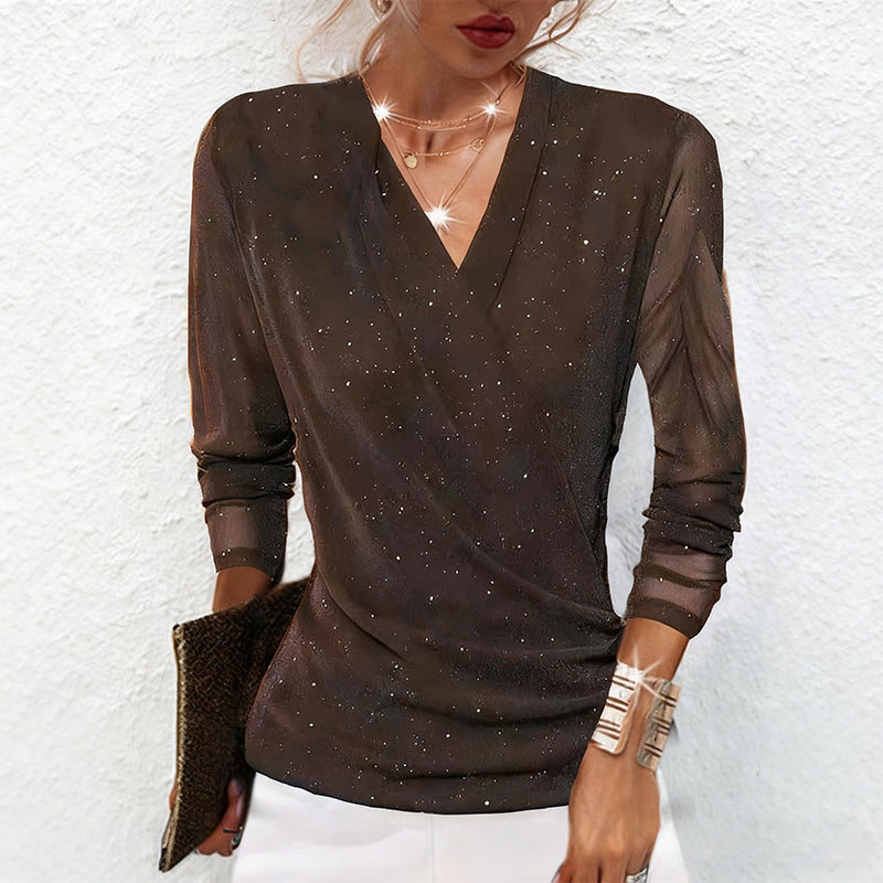 Maribel | Refined Draped V-Neck Long Sleeve Blouse